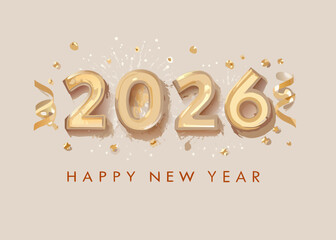 Golden new year 2026 celebration with sparkling confetti and festive greetings © Etika