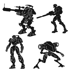 Silhouettes of advanced robotic soldiers