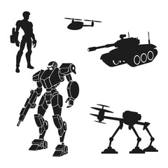 Military and robot silhouettes