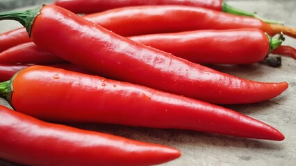 Bright Red Chili Peppers On Wooden Board For Fresh Produce, Cooking, And Garnish Views