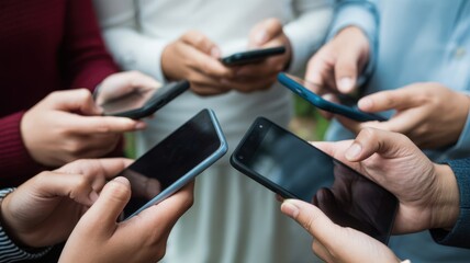 Connected Communication: Hands focused on smartphones, representing modern connection in a technological era of fast communication