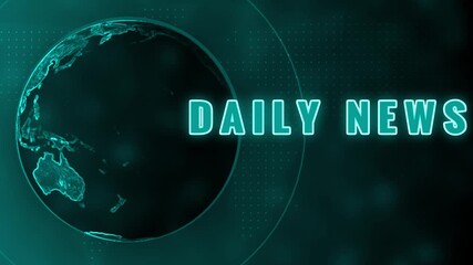 Futuristic digital visualization of planet Earth with glowing teal continents and the text DAILYNEWS in neon teal against a dark background with teal dotted circles and subtle light effects - Powered by Adobe