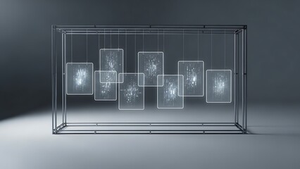 Abstract Display: An abstract representation of interconnected data. Each rectangular panel glows, creating a sense of dynamic flow and showcasing a network. 