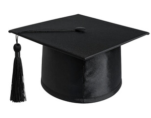 Classic Black Graduate Hat with Tassel, Front View, Isolated on Transparent Background