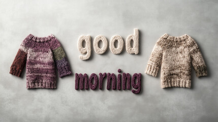Good Morning Text Made of Red and Green Christmas Wool on White