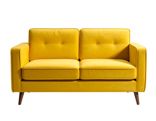 Contemporary Yellow Sofa with Clean Lines, Front View, Isolated on Transparent Background