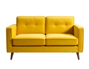 Contemporary Yellow Sofa with Clean Lines, Front View, Isolated on Transparent Background