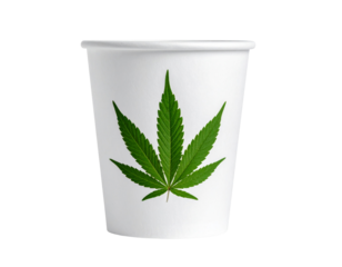 Eco-Friendly White Paper Cup with Hemp Cannabis Leaf Logo, Front View, Isolated on Transparent Background
