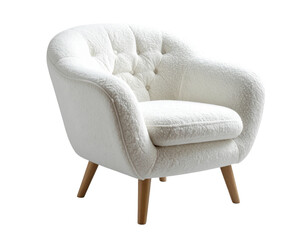 White Armchair with Wool Upholstery, Isolated on Transparent Background