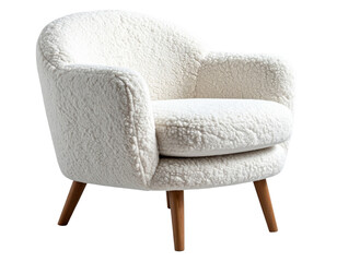 Fluffy White Armchair with Wool Structure, Isolated on Transparent Background