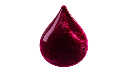 Single, shiny, crimson teardrop isolated on black background