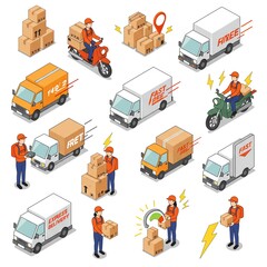 Delivery service illustration with vehicles and couriers