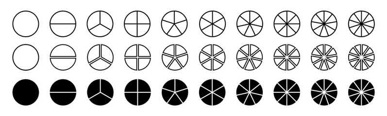 Pie charts diagrams. Set of circles. Infographic element round shape. Vector illustration.