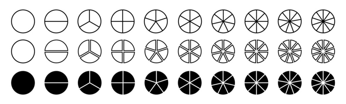 Pie charts diagrams. Set of circles. Infographic element round shape. Vector illustration.