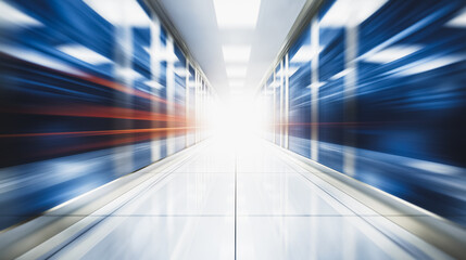 High Speed Data Center Corridor with Motion Blur and Bright Light Effect