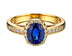 Gold Ring with Large Sapphire Set into the Top, 34 View, Isolated on Transparent Background