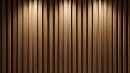 Contemporary wooden slat wall panel with alternating vertical grooves, showcasing natural grain texture and ambient top lighting for enhanced depth and acoustic elegance