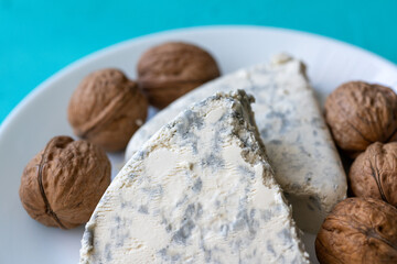  Close-Up of Walnuts with French Roquefort Cheese