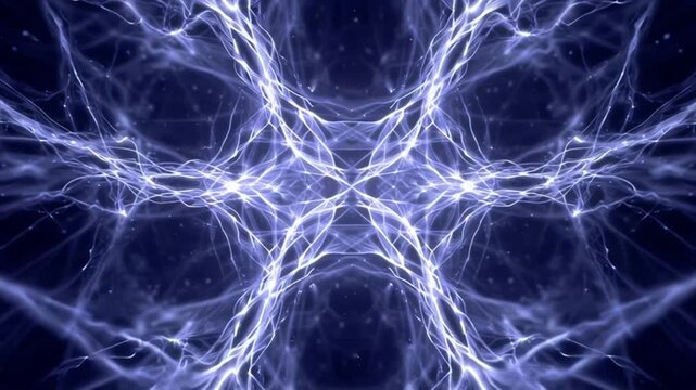 Luminous mirrored nerve network shimmers blue