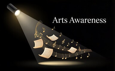 Spotlight on musical notes and sheet music for arts awareness