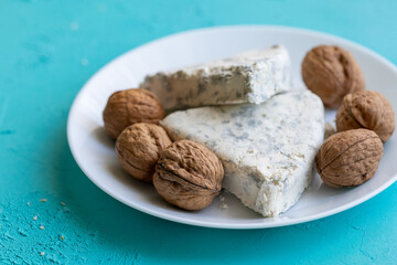  Close-Up of Walnuts with French Roquefort Cheese