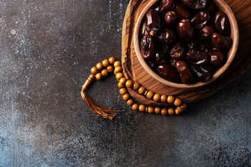 Ramadan Kareem background with dates, cashews and pistachios