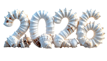Year "2026" depicted with intricately arranged seashells
