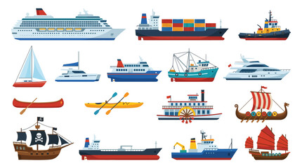 Fototapeta premium Diverse Collection of Ships and Boats in Various Styles.