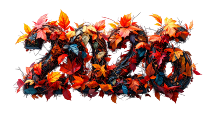 Colorful arrangement of autumn leaves forming a decorative figure