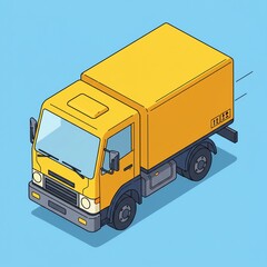 Yellow delivery truck illustration on blue background