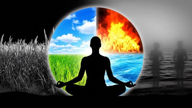 Meditative silhouette amidst four elements