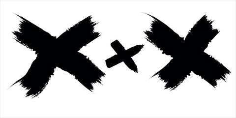 A stylized logo featuring two large black x's with a smaller x between them on a white background