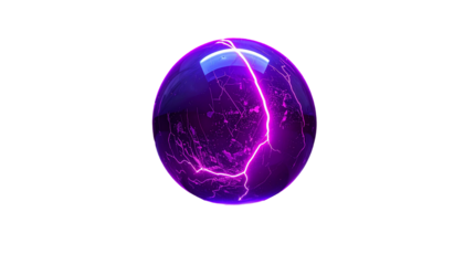 Luminous purple orb crackling with energy, isolated on a black background