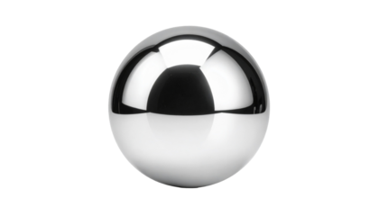 Shiny silver sphere reflecting light, set against a stark black background