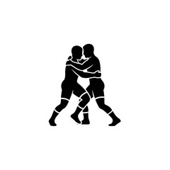 Fototapeta premium Two Wrestlers Silhouette In Embrace For Minimalist Sport Competition And Athletic Combat