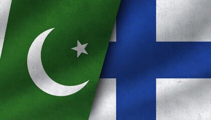Pakistan and Finland flags side by side symbolizing international connection on neutral background