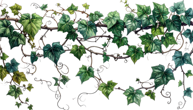 Lush, digital illustration of winding vines with green and blue-green leaves - Powered by Adobe