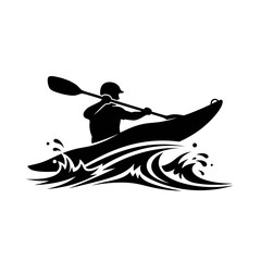 Fototapeta premium Kayaker Silhouette Paddling On Waves For Nature Adventure Sports And Outdoor Water Recreation