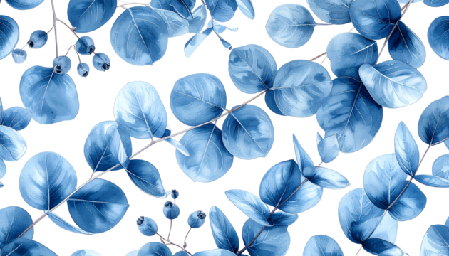 Blue eucalyptus leaves & berries on black background - Powered by Adobe
