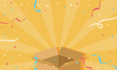 開封演出の背景イラスト &ndash; 集中線と紙吹雪のビジュアル効果