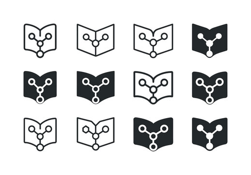 Personalized Learning Logos. Personalized learning platforms. Icon set. Set Logo of personalized learning platforms: recommendation algorithm node. harmonious