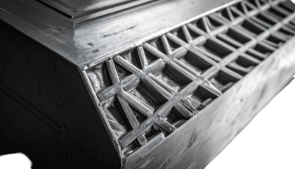 Close-up of ornate wooden corner with a detailed geometric latticework