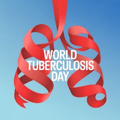 Red Ribbon for Tuberculosis Day Against Blue Background