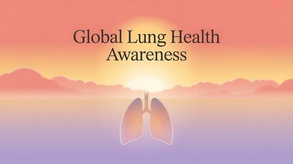 Digital of Lungs with Sunset Background and Global Lung Health Awareness Text