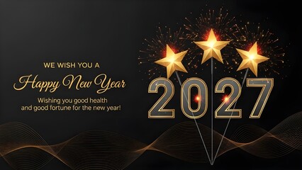 Celebrate New Year 2027 with golden fireworks and starry wishes