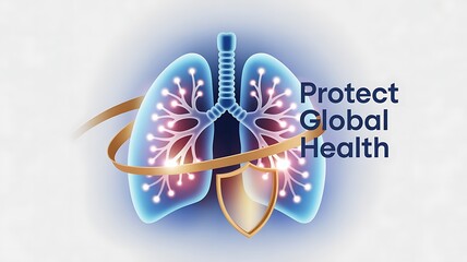 Luminous Blue Lungs with Shield and Ribbon for Global Health Protection