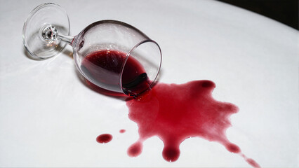 Spilled Red Wine Glass on White Surface