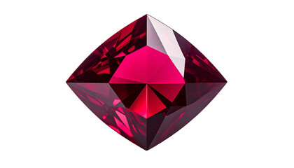 Vivid, square-cut gemstone, deep red, dazzling facets, black background
