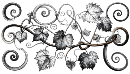 Elegant vine design with leaves, spirals, and metallic accents