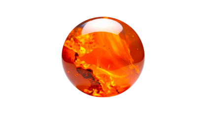 A luminous sphere with fiery internal swirls against a stark black background